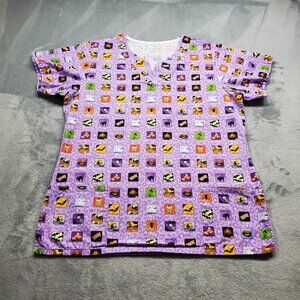 Bring It On V-Neck Scrub Top Halloween Vibe Theme Purple 2 Pockets Wmn Sz M